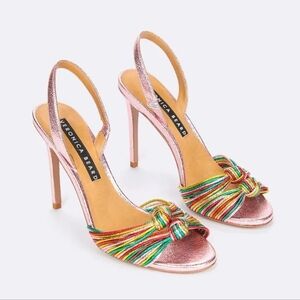 Veronica Beard Metallic Rainbow Leather Alessia Knot Sandals Size 37 Glam Party